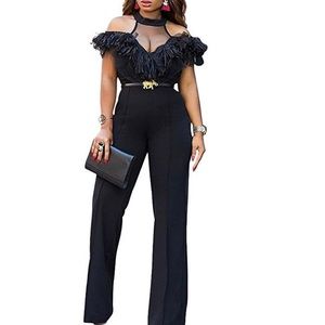 Sheer Ruffle Wide Leg Jumpsuit